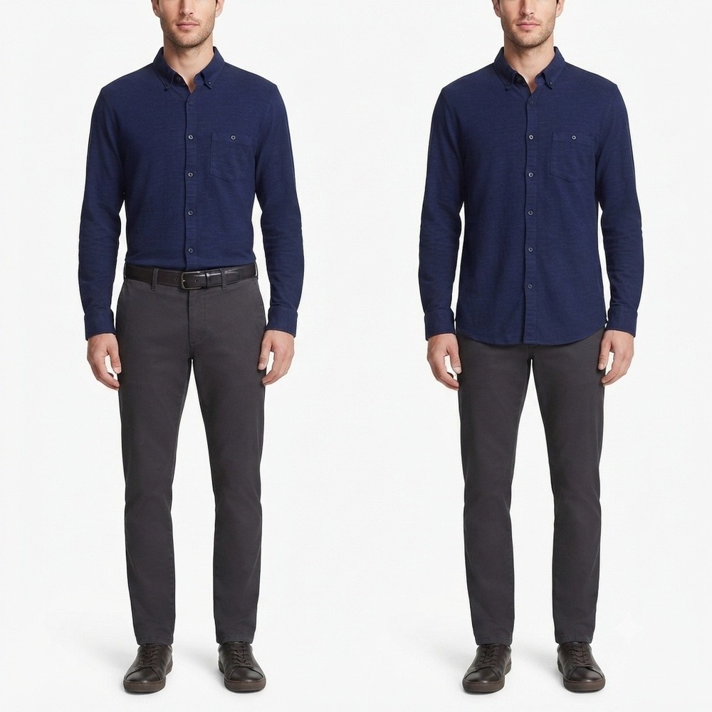 Express Shirt Mens Large Tall LT Navy Blue Slub Knit Cotton‎ Button Down